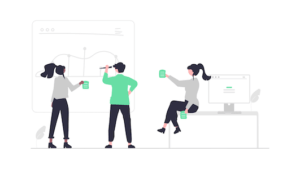 Illustration of three people in an office